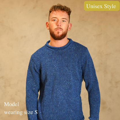 Hand Loomed Roll Neck Sweater - Ocean Blue