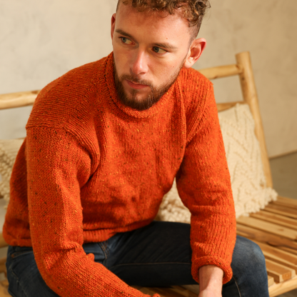 Hand Loomed Roll Neck Sweater - Orange