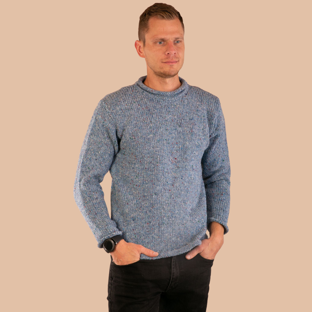 Hand Loomed Roll Neck Sweater - Sky
